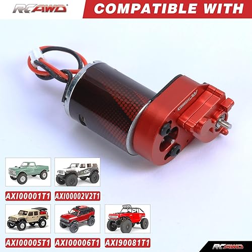 Miniatura 3 de RCAWD Cepillo de carbono mejorado con motor cepillado 370 34T (vuelta) caja de engranajes centrales, juego de transmisión ensamblado para 124 Axial