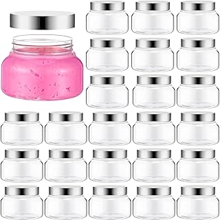 Mumufy 36 Pcs Clear Plastic Jars with Lids Round Plastic Containers Empty Travel Containers for Creams Refillable Cosmetic Jars Containers for Lotions Body Scrub Body Butter (Silver Lid,8 oz)