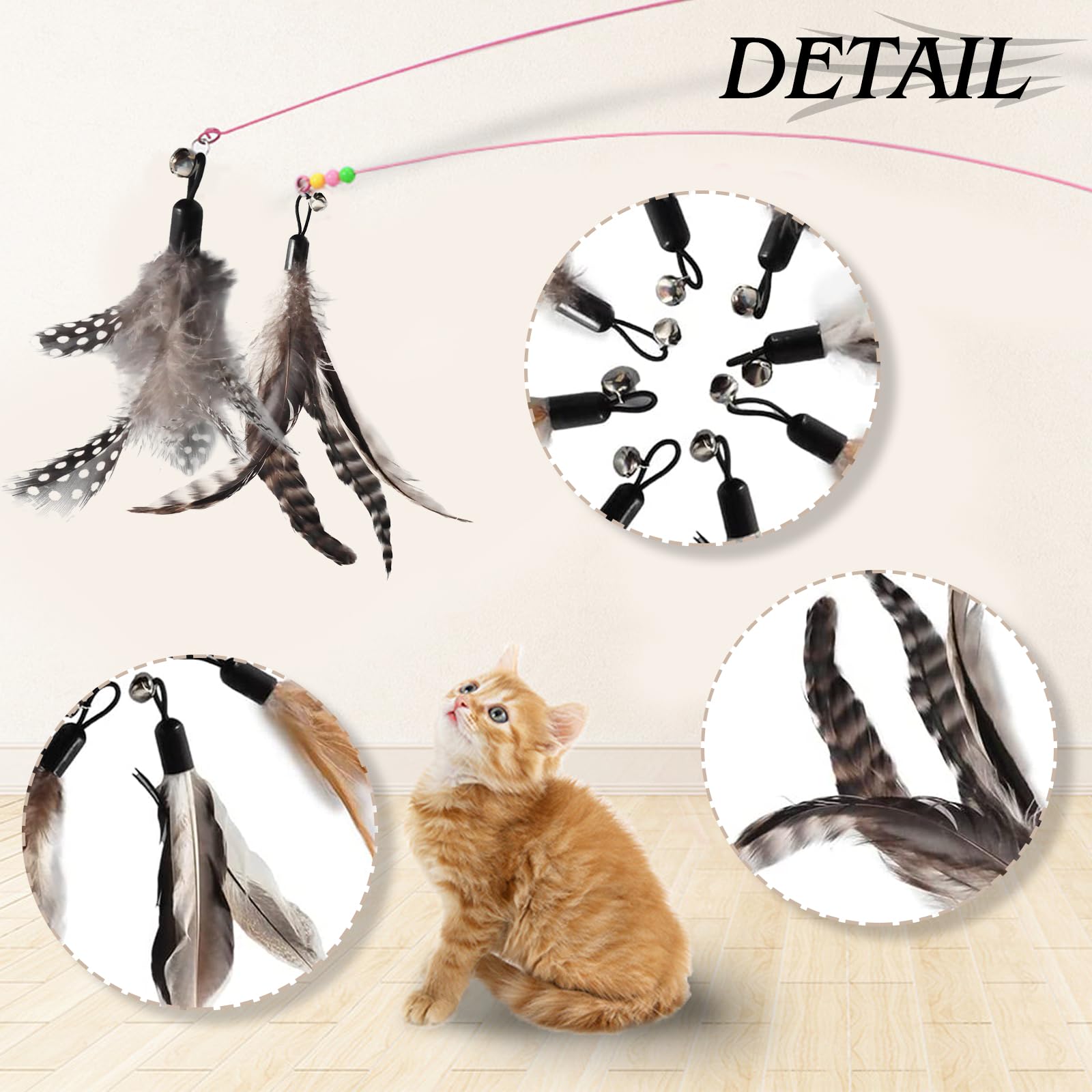 Kot Feather Toys, 8 sztuk zapasowych zabawek z piórami dla kotów, bez barwników chemicznych, łącznie z wkładami do naturalnych piór dla kotów