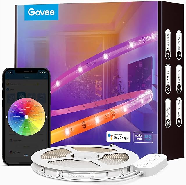 Govee RGBIC Alexa LED Strip Light, 5m Smart WiFi App Control, Alexa and Google Assistant Compatible, Music Sync LED Lights for Bedroom, Living Room
