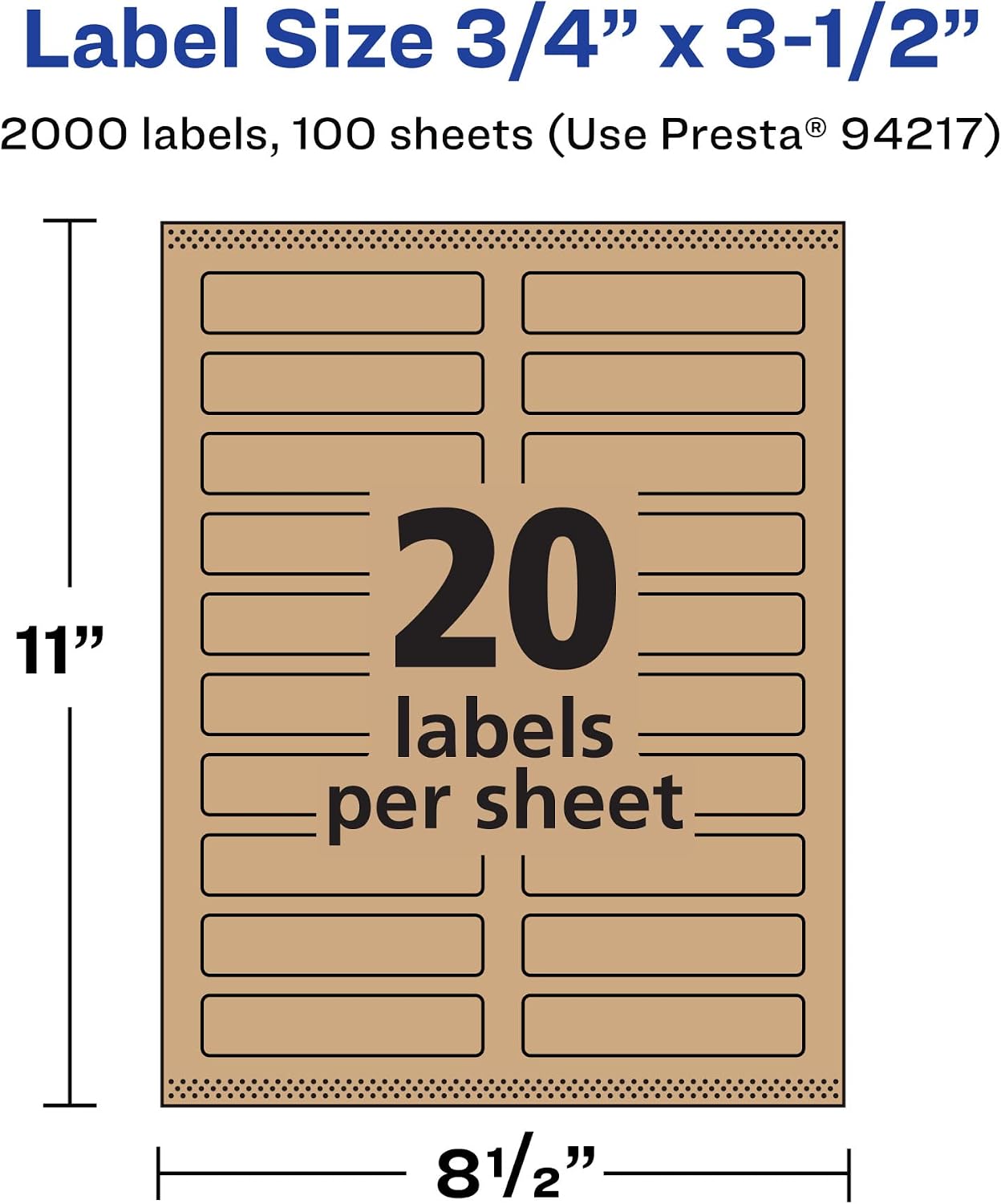 Avery Kraft Brown Rectangle Labels, Sure Feed Technology, 0.75" x 3.5", 2,000 Kraft Brown Labels, Print-to-The-Edge, Laser/Inkjet Printable