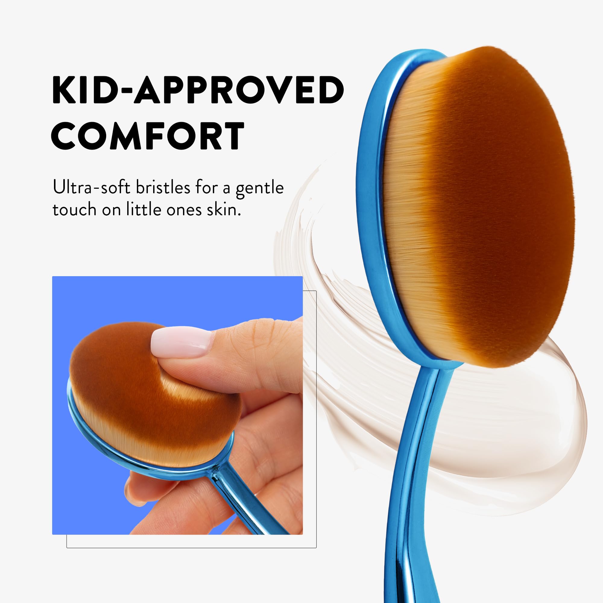 Mothercould Juego de cepillos de protección solar prémium para niños y bebés, aplicador de bloqueador solar con asas de metal, bolsa de viaje, 2 cepillos, 2 tapas y tapete de limpieza, cuidado solar