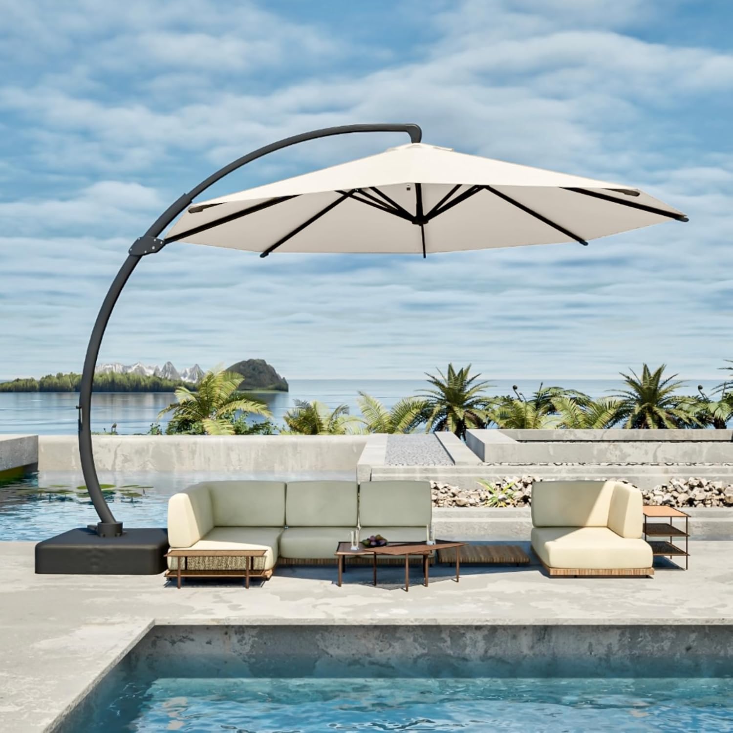 PatioKingdom 11FT Cantilever Umbrella with Base | 360° Rotation, UV-Resistant Canopy, 95 Sq Ft Shade