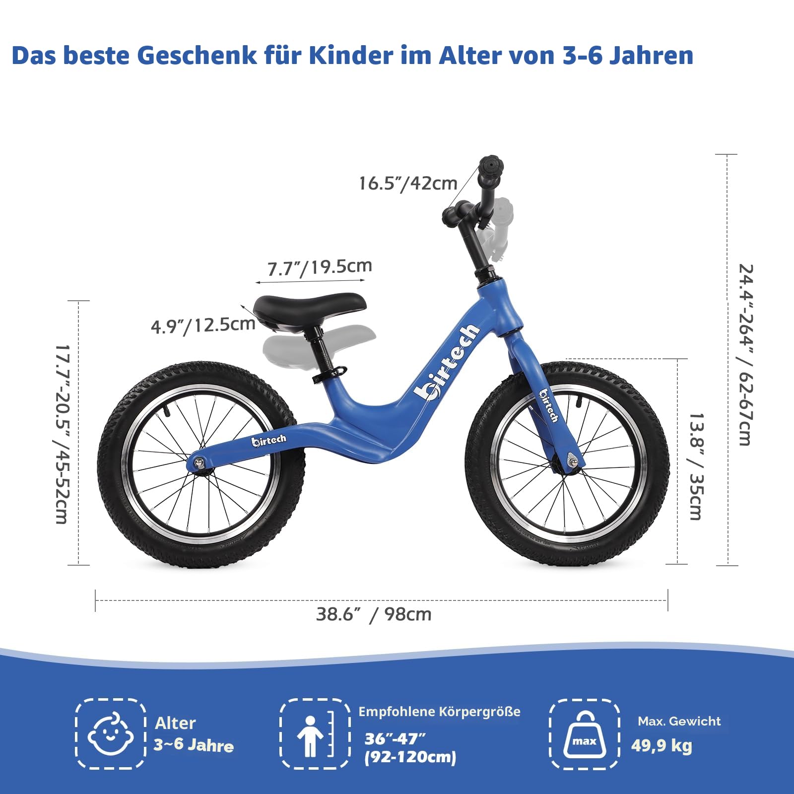 Hello-5ive 14" Kinder-Laufrad für Jungen und Mädchen von 3, 4, 5, 6 Jahren, Luftreifen mit Magnesiumlegierungsrahmen, leichtes, pedaloses Trainingsfahrrad für Kleinkinder