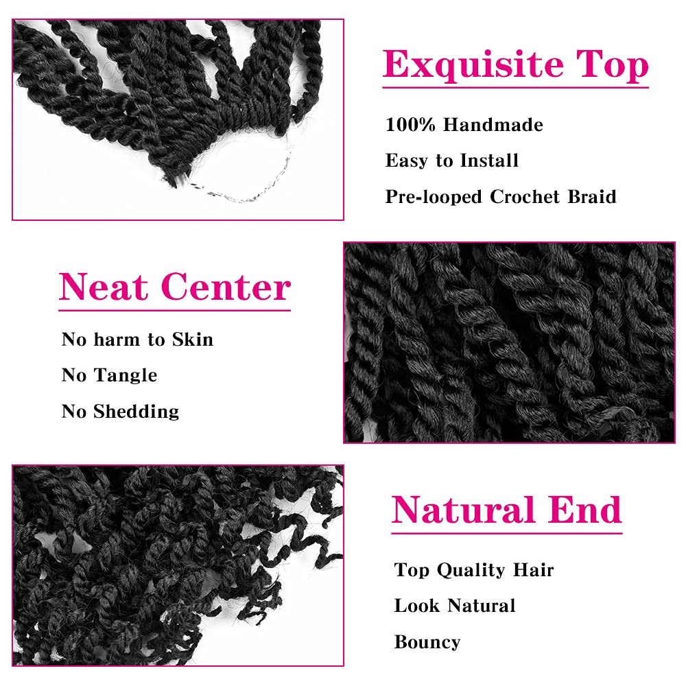 Wavy Senegalese Twist Crochet Hair 12 Inch Crochet Hairs for Black Women Pre-twisted Kids Crochet Hair 6 Packs Braids Wavy Ends Synthetic Hair Extension(1B#, 12 Inch）
