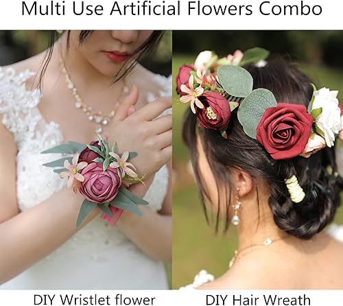 Miniatura 10 de YYHUAWU Juego de flores artificiales de otoño, caja de hojas de flores falsas con tallos para ramos de boda, centros de mesa, arreglos florales,