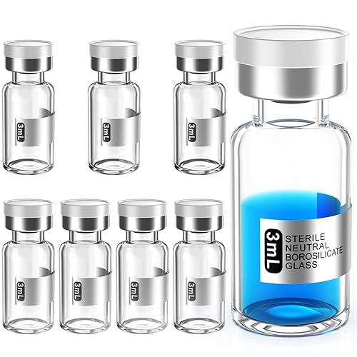 Vial estéril vacío sellado con tapón de goma de butilo y cierre superior, tubo de vidrio de borosilicato tipo 1, empaquetado individualmente (0.1 fl