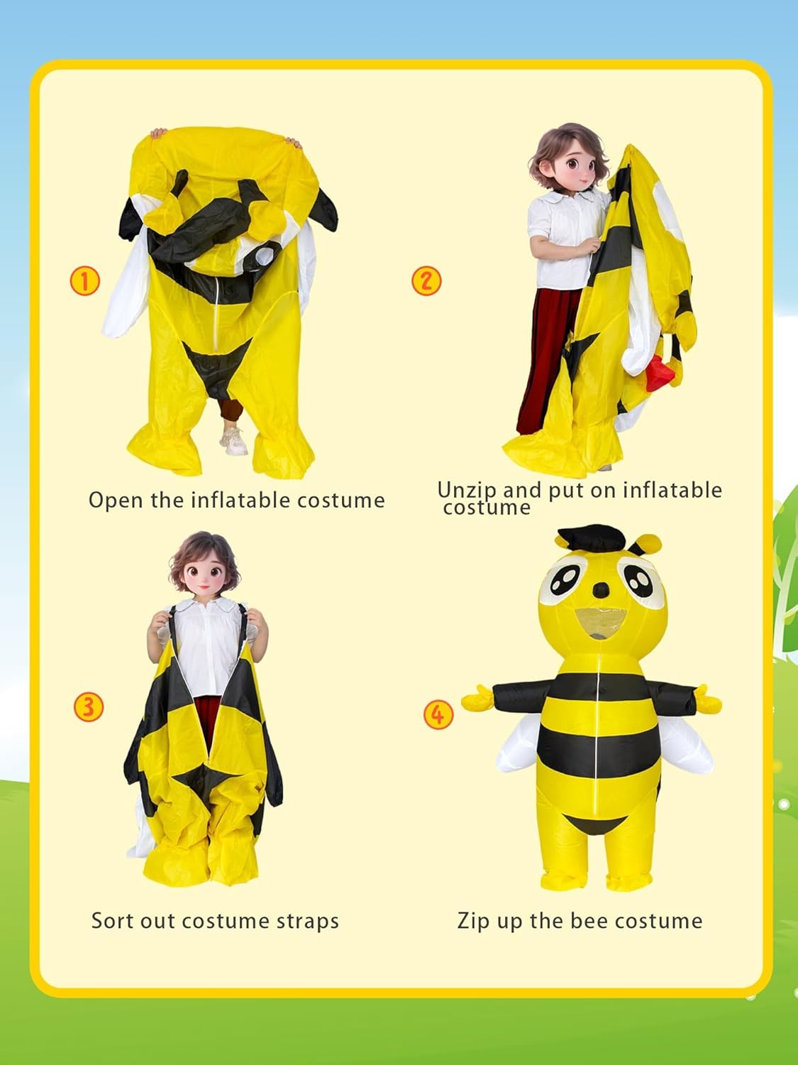 Inflatable Bumble Bee Costume Men Women Full Body Bee Blow Up Costumes Adult Funny Halloween Insects Outfit