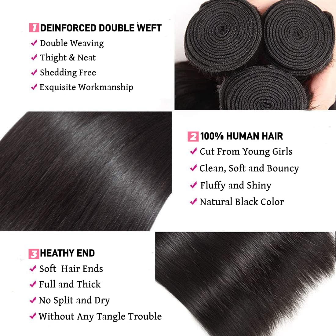 Human Hair Bundles 18 Inch 10A Brazilian Straight Bundles Human Hair 100% Unprocessed Virgin Weave 1 Bundles Double Weft Hair Bundles Natural Color - Image 3