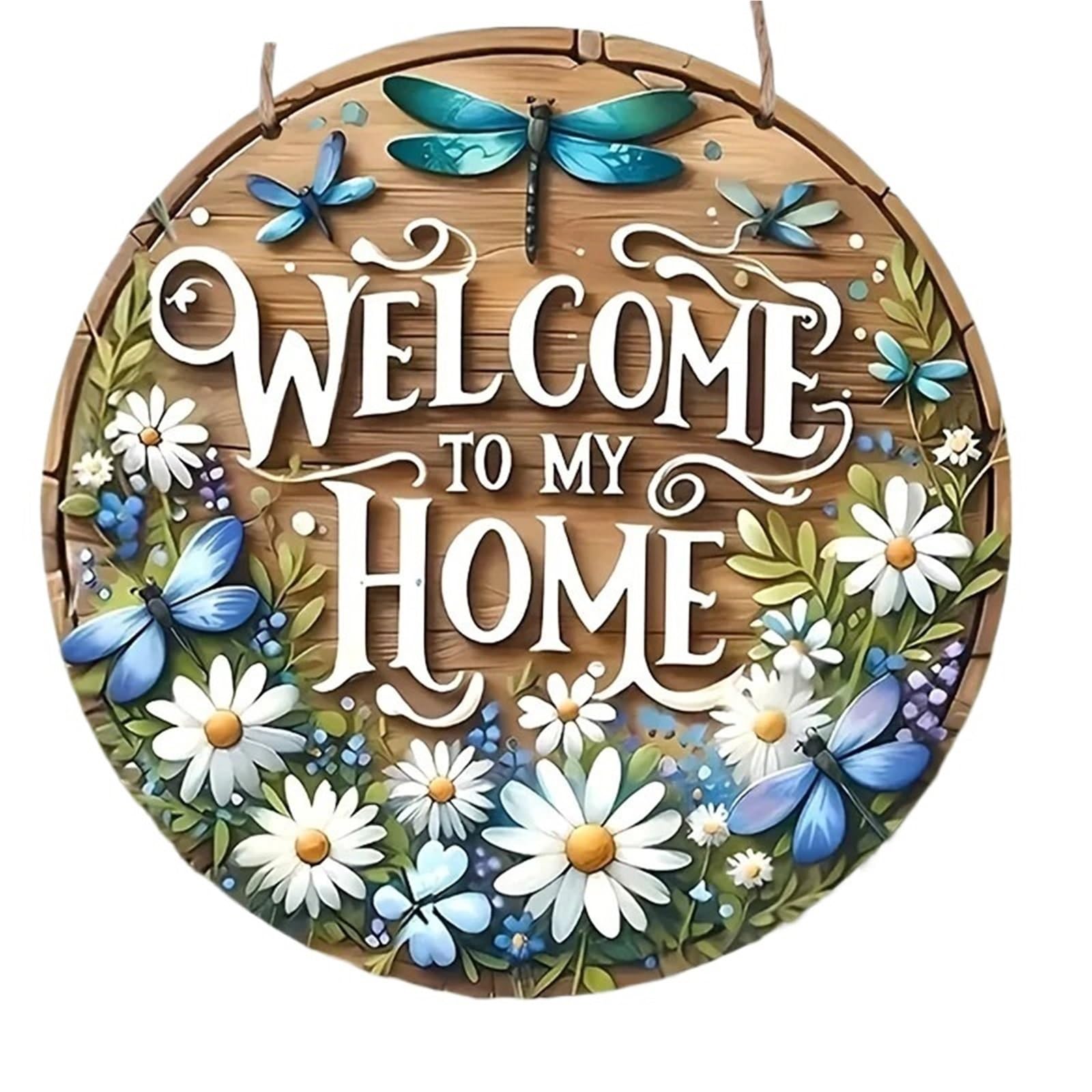 Wooden Welcome Sign 2D Flat, 1pc Rustic 8-Inch Round Wooden Wreath Sign - 'Welcome To My Home' Spring/Summer Decor for home(30x30)