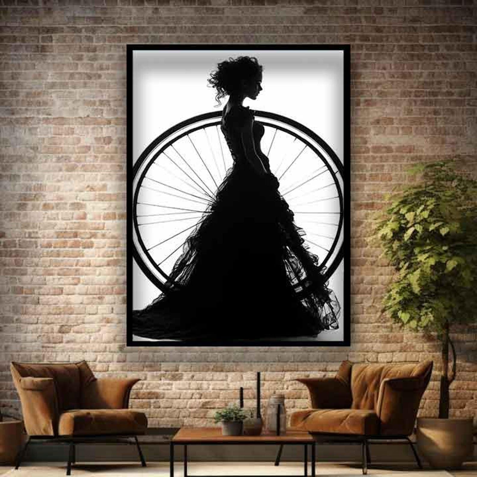 XBTYKPB Woman Wheel Art, White And Black Woman Canvas Print, Black Dress Woman Painting, Black Dress Woman Wall Art, Woman Print(21x30cm/Frameless)