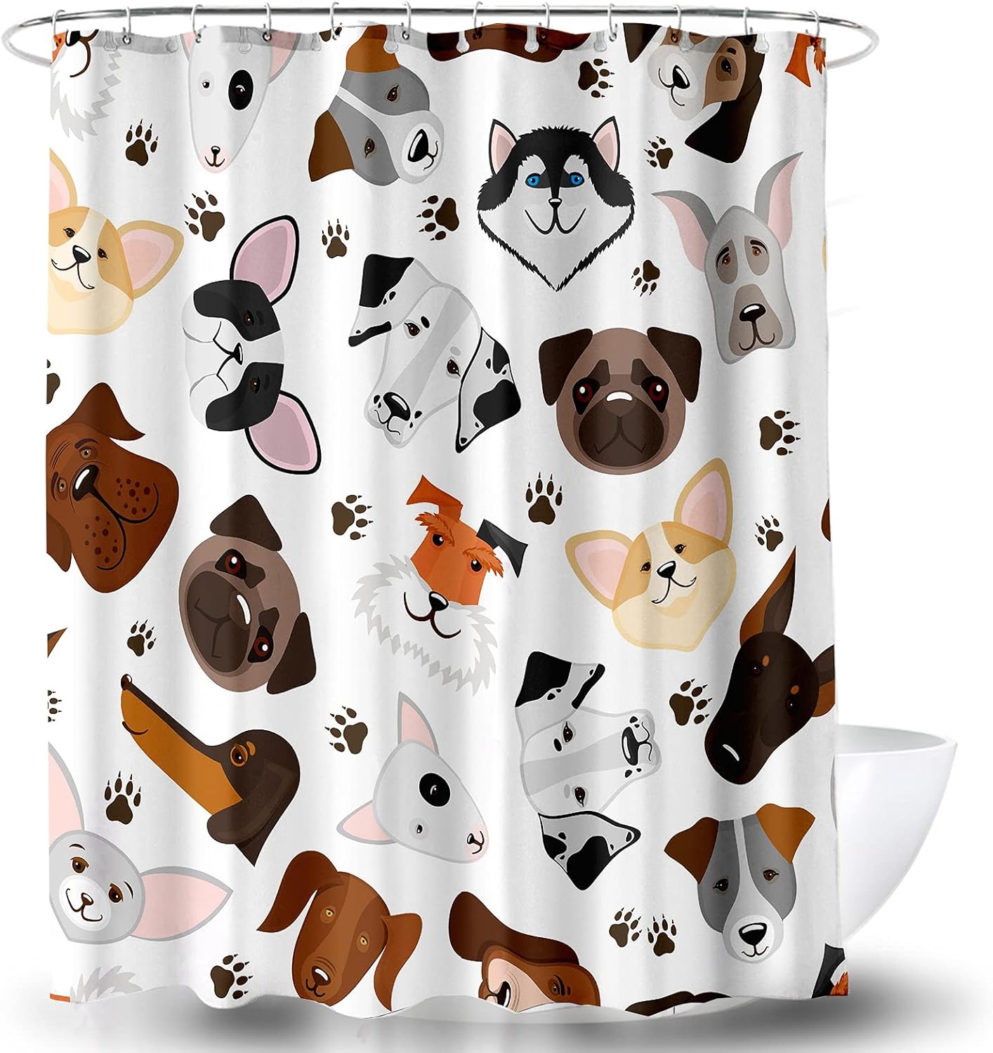 AO BLARE Cute Dog Shower Curtain Dog Puppy Polyester Fabric Shower Curtain Set Hooks 72X72 Inches