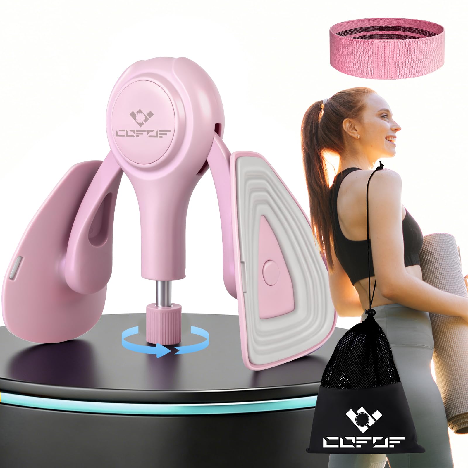 Thigh Trainer, 15-70lb Adjustable Enhanced Resistance Inner Thigh Trainer Exerciser for Women, Pelvic Floor Exercise Devices mit Fabric Band for Yoga, Weight Loss & Glutes Arms and Core (Pink)