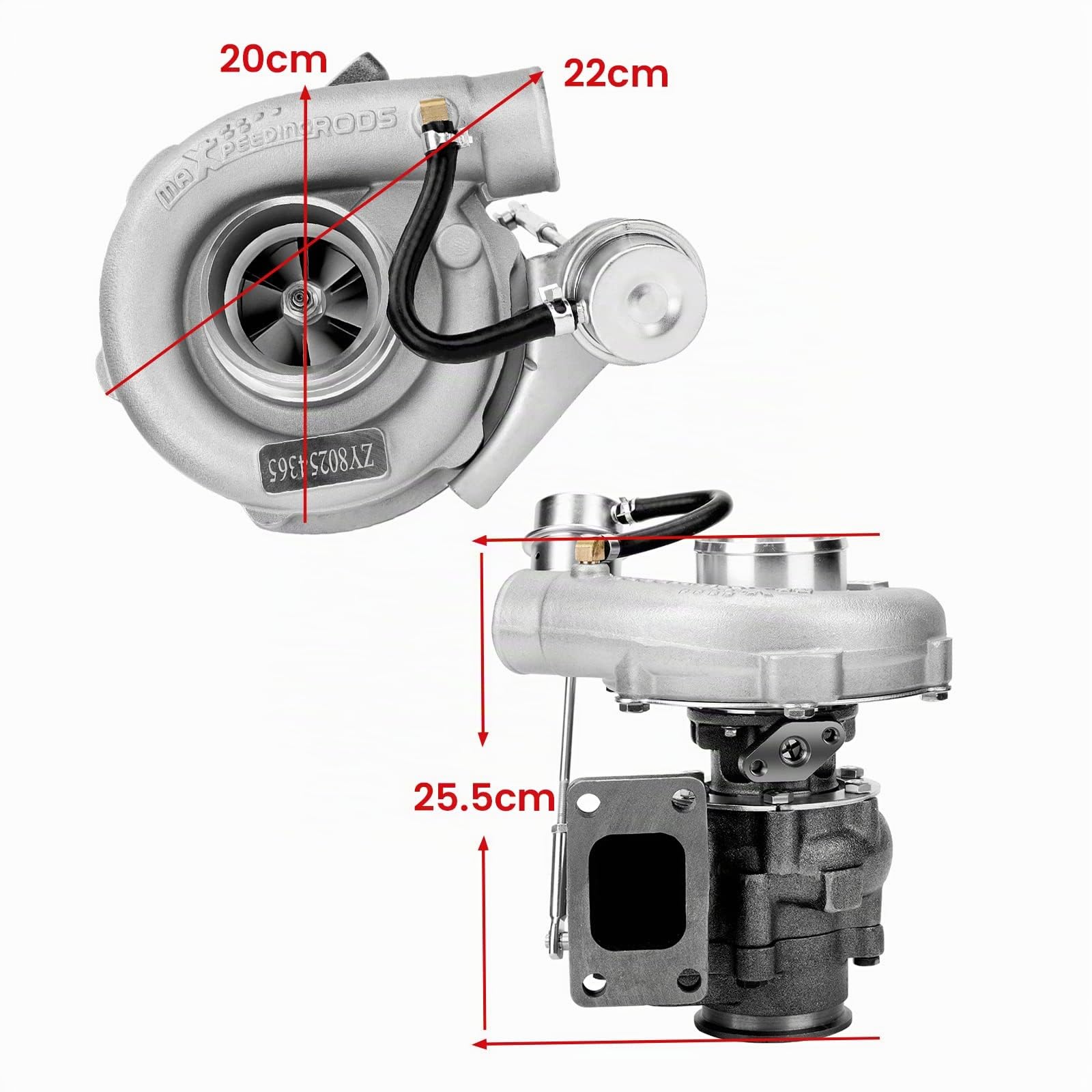 maXpeedingrods T3 T04E T3 0,63 0,5 a/r turbocompresor turbo universal | con banda en V de 2,5 pulgadas