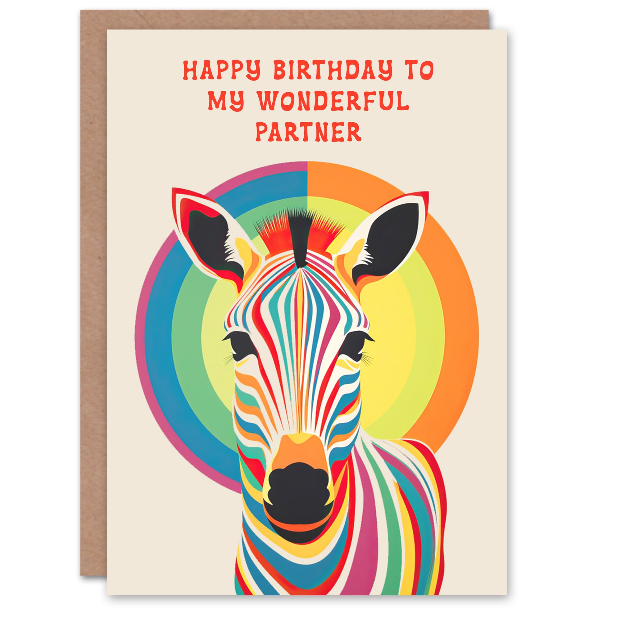 Artery8 Happy Birthday to my Wonderful Partner Rainbow Stripes Colourful Zebra Non Binary Gender Neutral Card