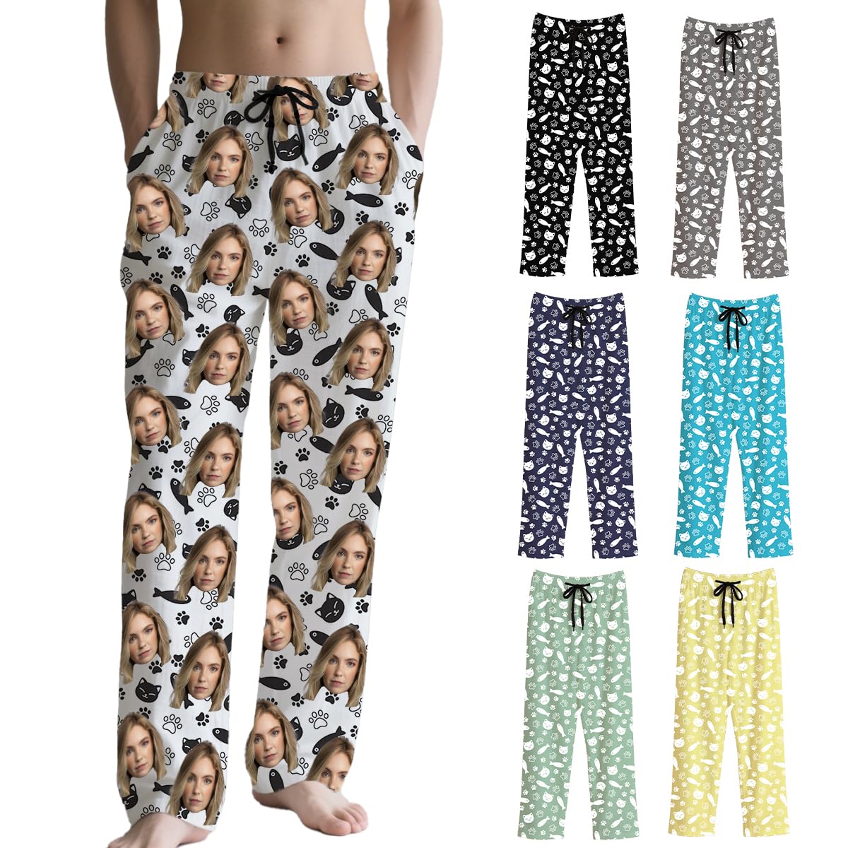 Pantaloni del Pigiama personalizado per Uomo Pantaloni del Pigiama Divertenti su personalizada Loungewear, Set di Pigiami con Foto, Volto, Testo – Regalo per Donna
