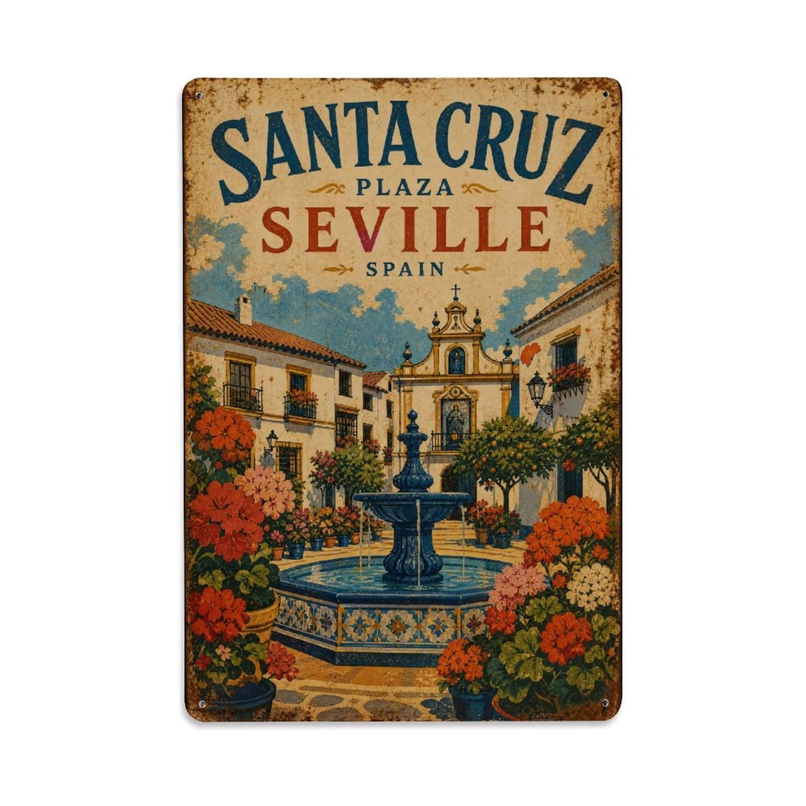 Metal Tin Sign Santa Cruz Spain Vintage Travel