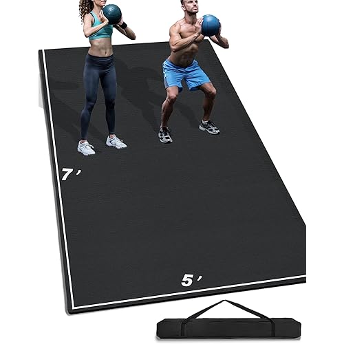 TanMana Extra Large Exercise Mat, Heavy-Duty & Extreme Non-Slip Rubber Gym Flooring for Home Gym, Pro Yoga Mat Gym Mat for Home Workout & Exercise Equipment, Shoe-Friendly Thick Workout Mat, with Portable Storage Bag