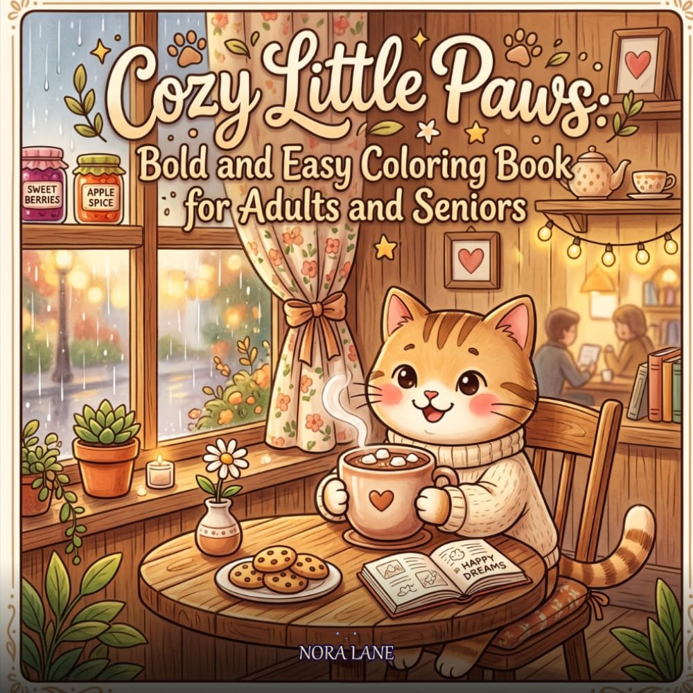 Cozy Little Paws: Bold and Easy Coloring Book for Adults and Seniors: 50 Cute Kawaii Animal Designs Featuring Cats, Bears, Rabbits, Foxes and More for Relaxation and Stress Relief | Single-Sided Pages