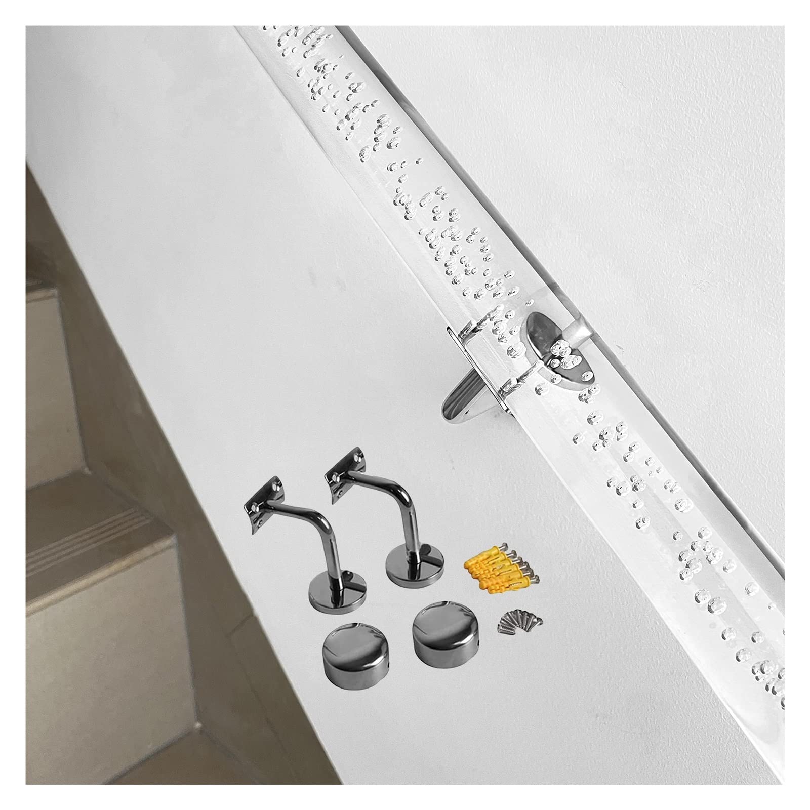 Customizable Clear Acrylic Stair Handrail Kit - Wall Mount, Non-Slip, Adjustable Lengths from 1.6ft to 20ft(Silver Bracket,120cm(3.9ft))