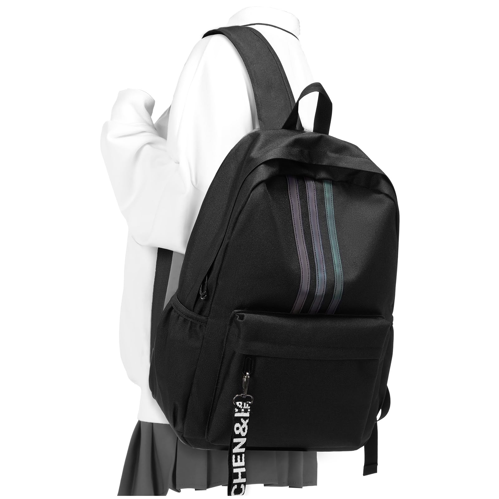 BOXSAM Schulrucksack Teenager Mädchen Schultasche Leichter Rucksack für Die Schule Teenager Mädchen Jungen Casual Daypacks Wasserdichter College School Bag Womens Backpack Aesthetic Schwarz