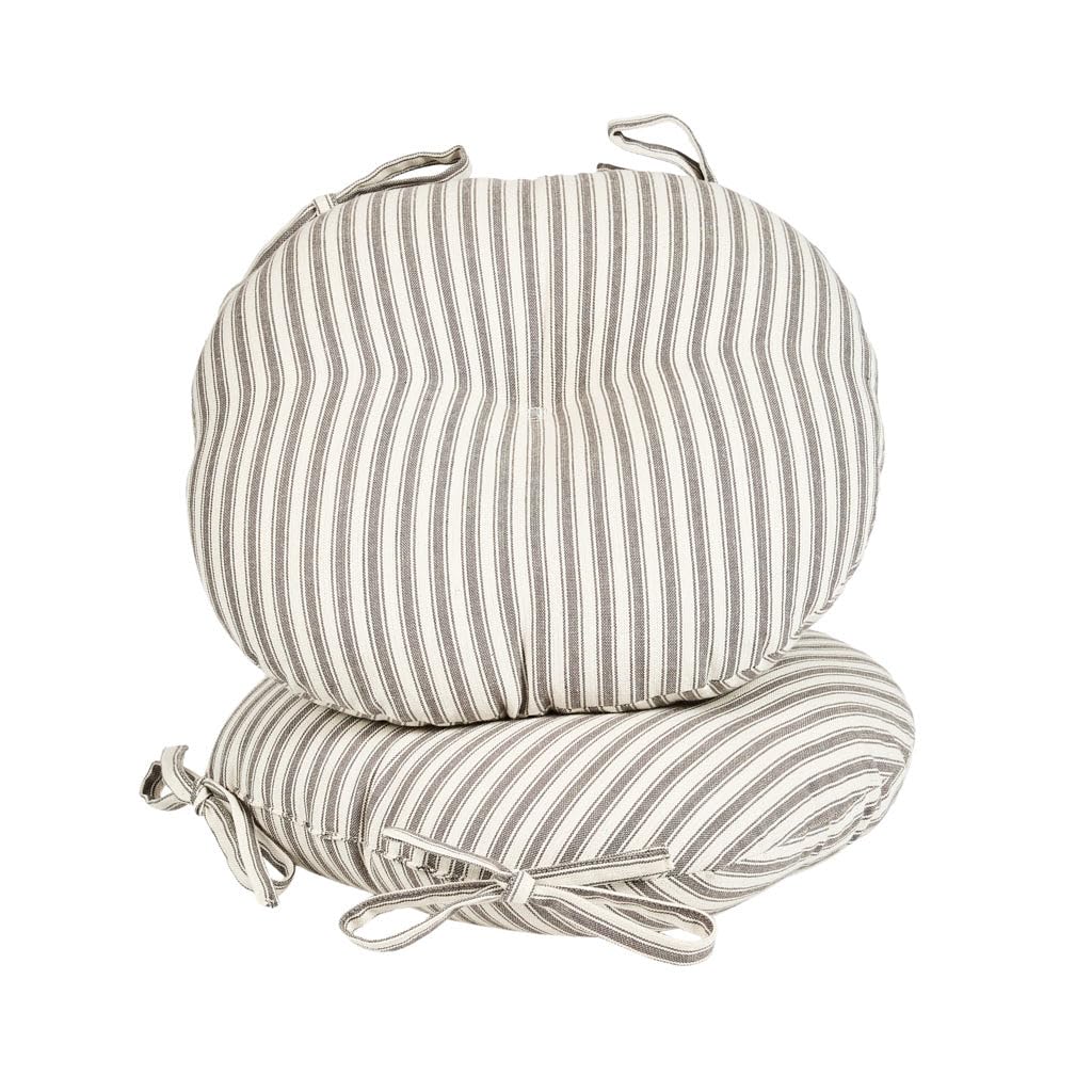 Dibor Set of 2 Tie-On Seat Cushions 100% Cotton Machine Washable Circular Chair Pads Indoor/Outdoor Garden Chair Cushions Alfresco Dining Outdoor Seat Pads (Grey Stripe)