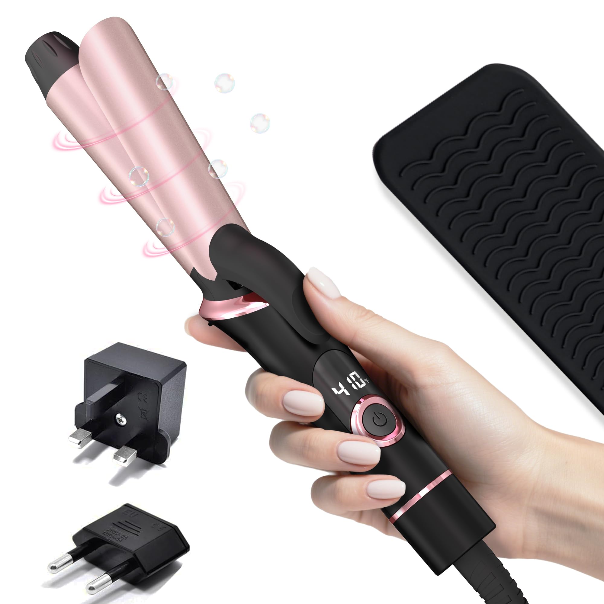 Photo 1 of 1 Inch Travel Curling Iron, Dual Voltage with European, UK Plug Adapter, Small Hair Curler for Women, 5 Temperature Settings for All Hair Types up to 410?(10")