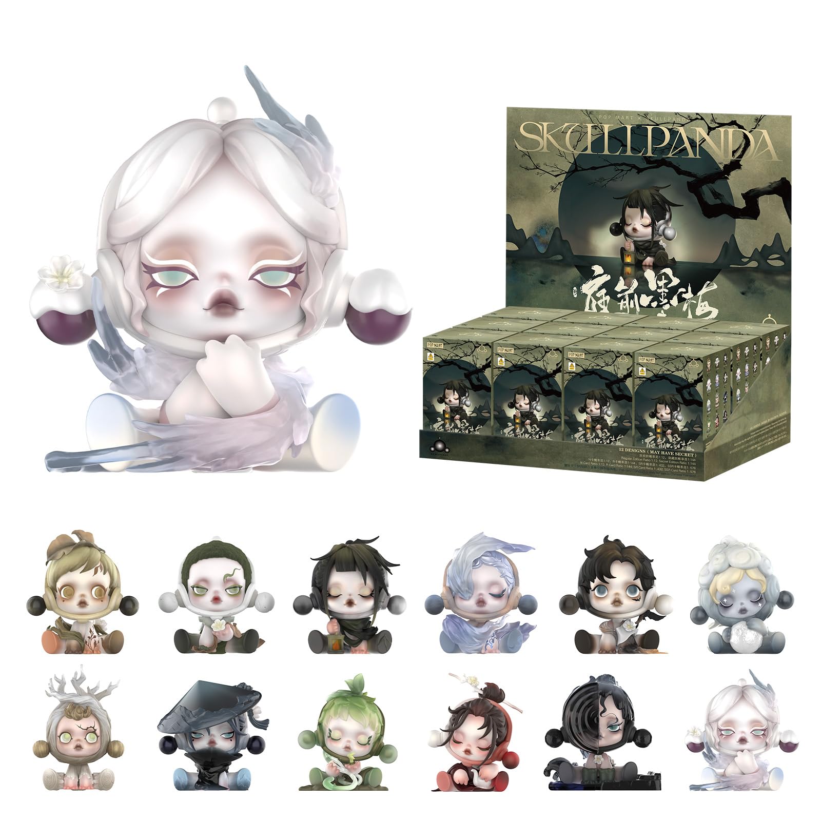 POP MART SKULLPANDA The Ink Plum Blossom Series Figures, 12PCs SKULLPANDA Blind Box Figures, Random Design Action Figures Collectible Toys Home Decorations, Holiday Birthday Gifts, Whole Set