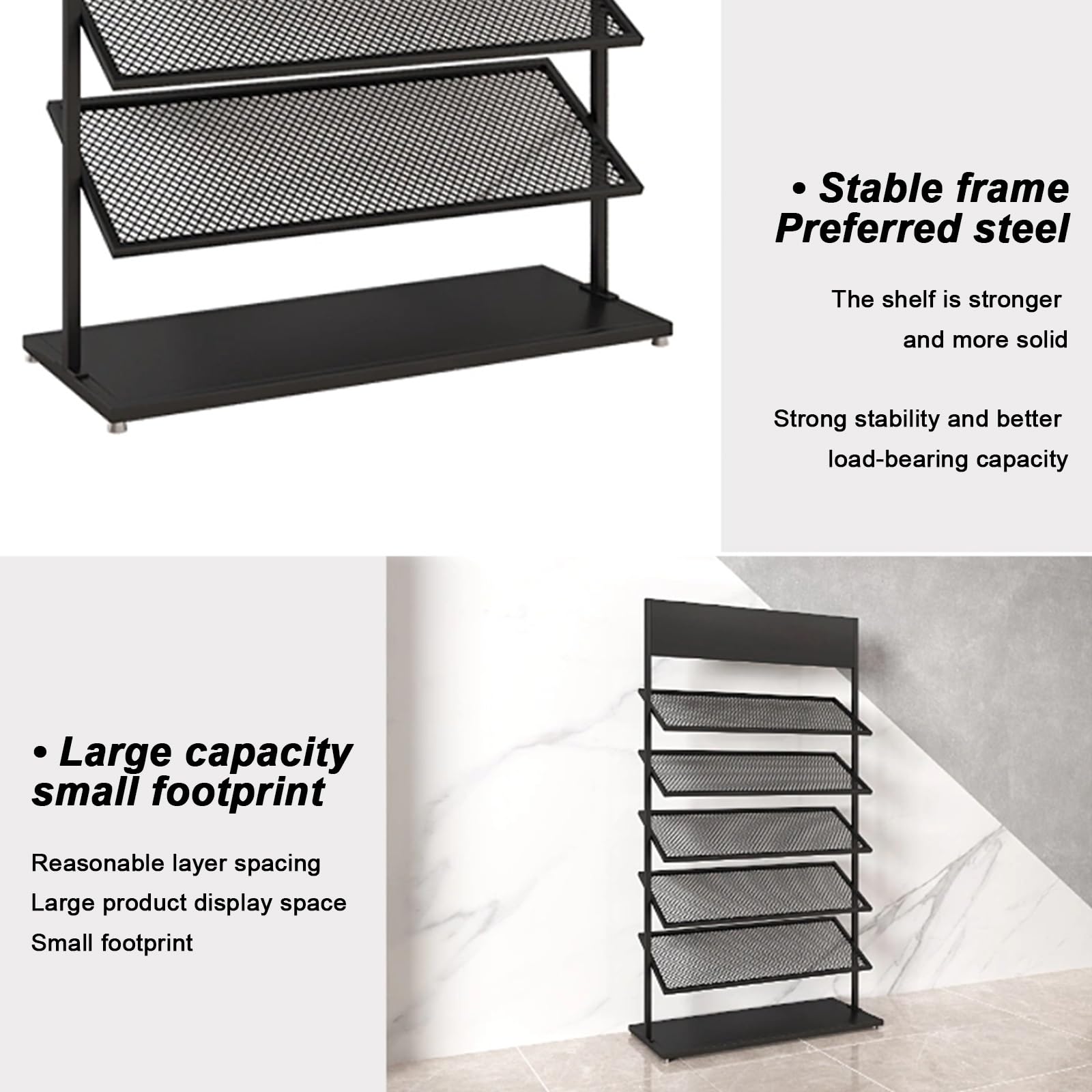 12-Tier Metal Porcelain Tile Display Rack Slotted Plate Flooring Standing Shelf Black