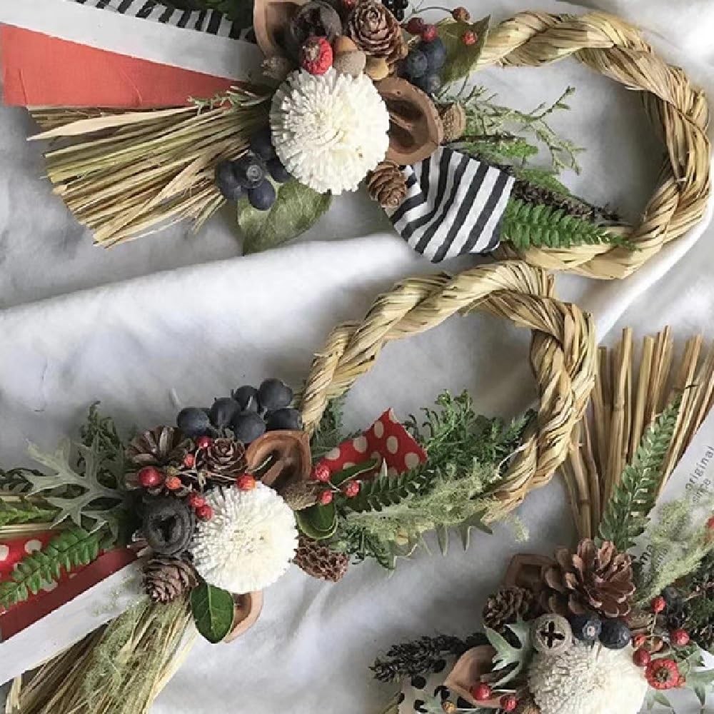 Amazon.co.jp: しめ縄 材料 リース 5点セット 玄関用 迎春 正月飾り  