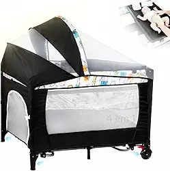 Berço Portátil 3 em 1 cercadinho Infantil Até 15 Kg chiqueirinho moises para bebe com Mosquiteiro, Barra de Brinquedos Trocador Móbile e Bolsa - berco acoplado a cama - Seguro, Confortável e Compacto