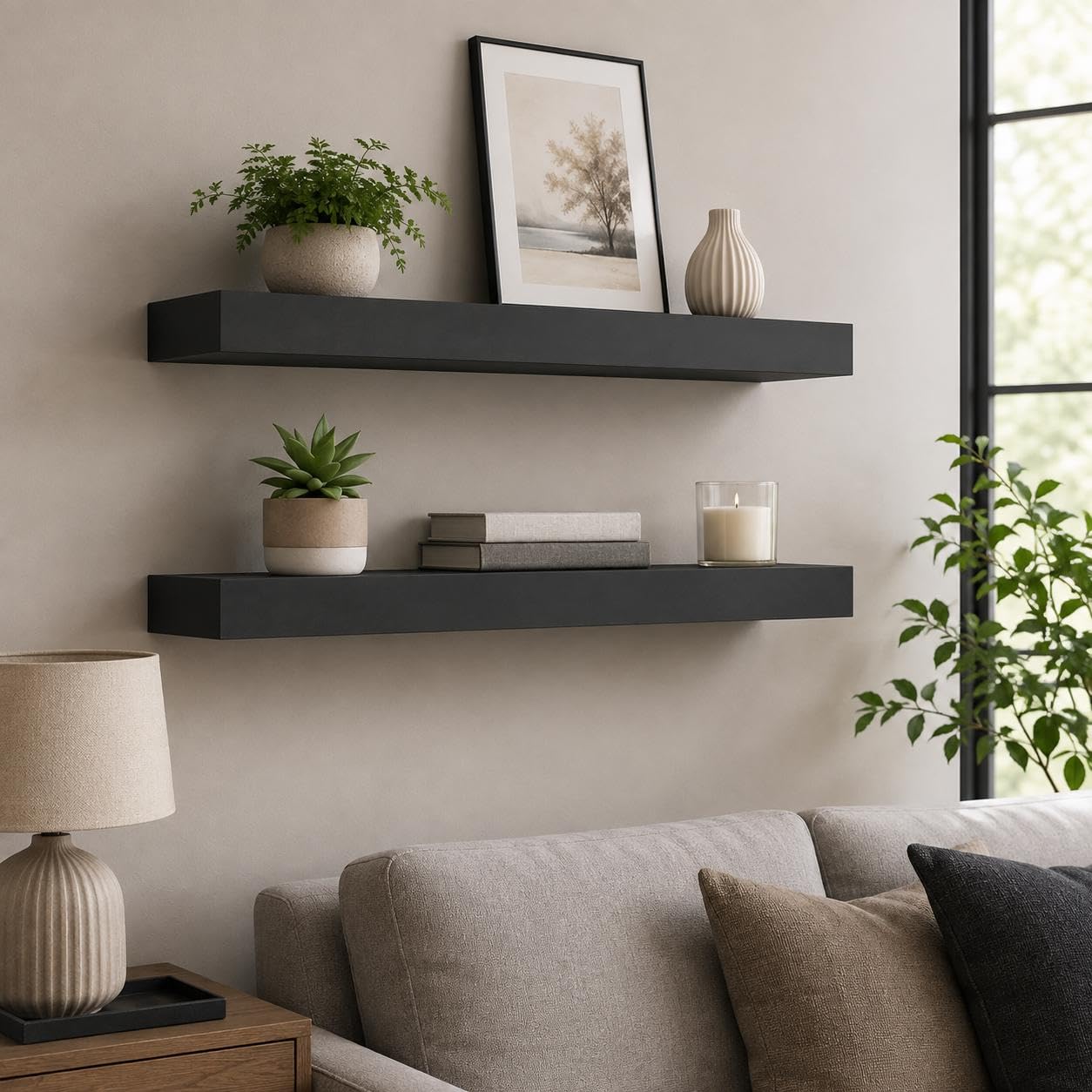 intar Półki Wiszące Antracytowe 60 x 20 cm - 2 szt. z Ukrytym Mocowaniem