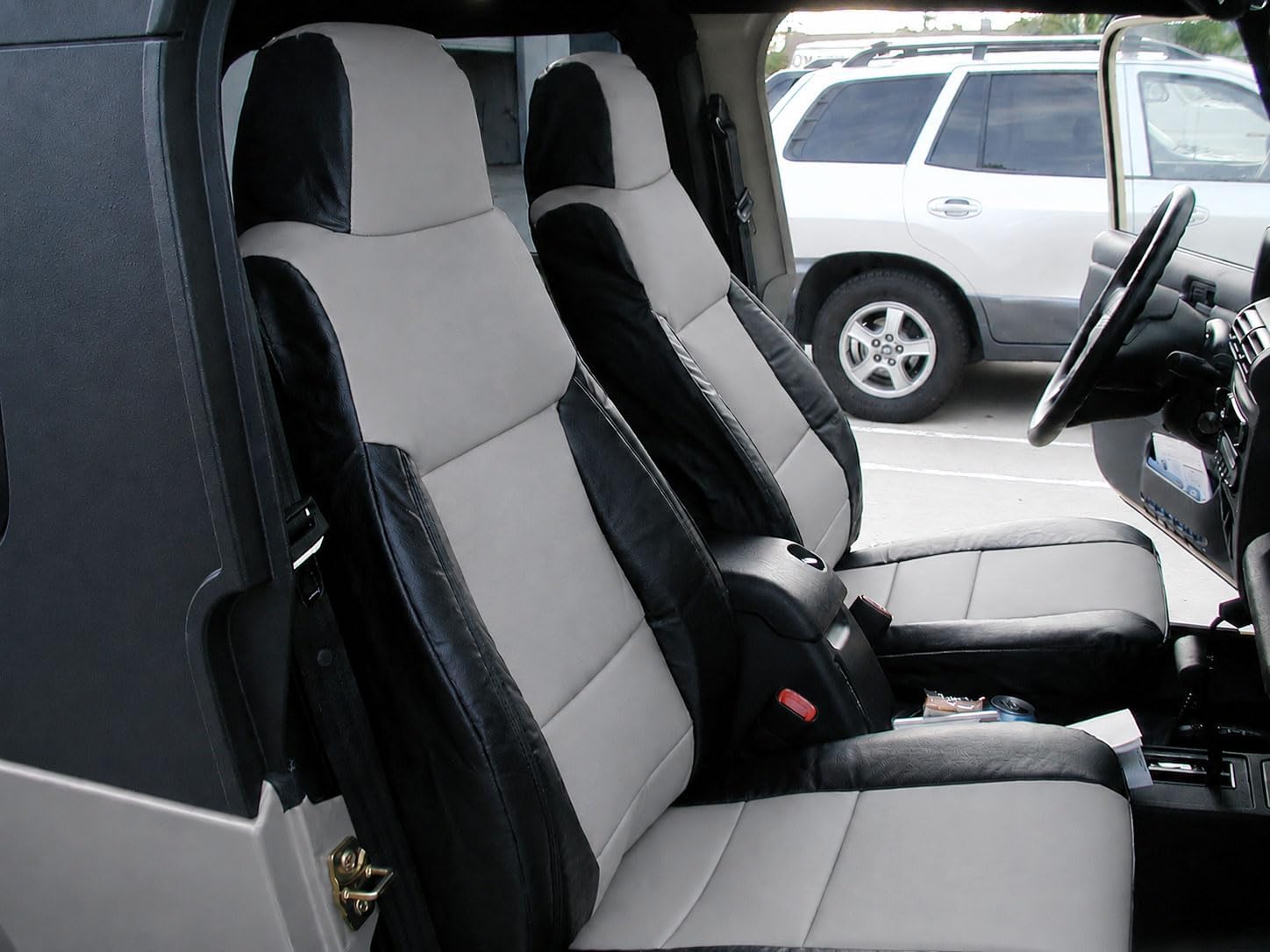 Iggee for 2003-2006 Jeep Wrangler Front and Rear seat Covers - Artificial Leather, Custom Made Original fit (Black/Yellow)