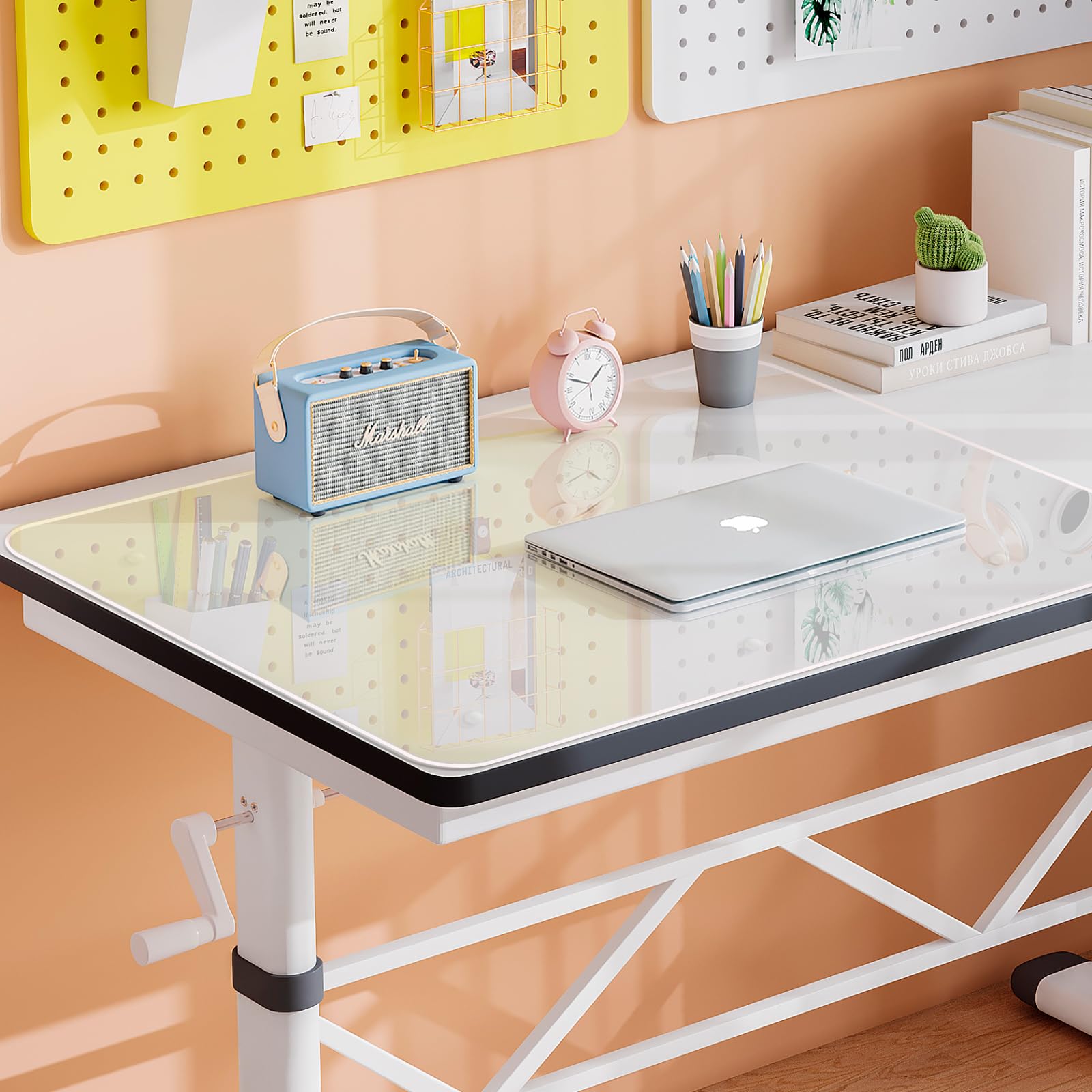 JAMBALAY Schreibtischunterlage aus gehärtetem Glas zum Schutz des Schreibtischs, 81,3 x 50,8 cm, Büro-Schreibtischunterlage für Tastatur und Computer-Monitor, transparente Schreibtischunterlage für