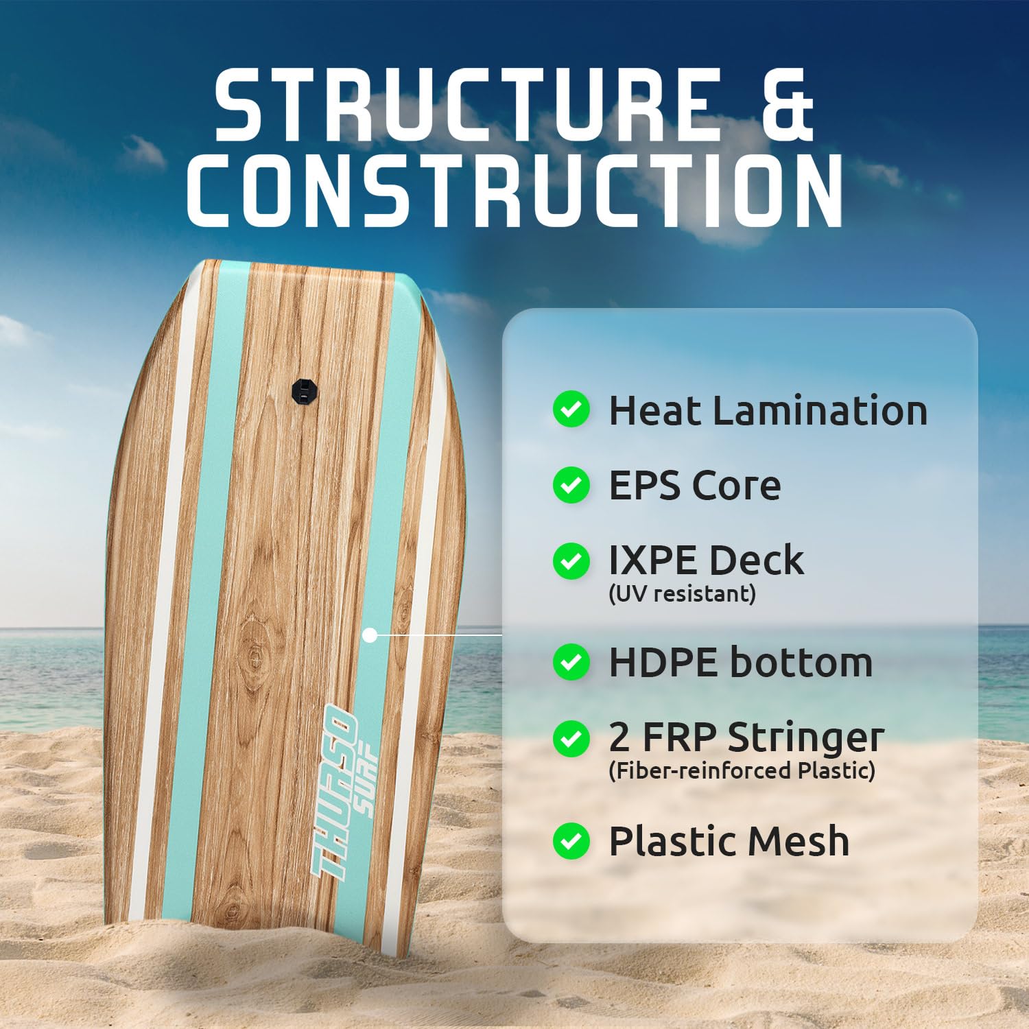 Thurso SURF Quill Bodyboard, 106,7 cm, leicht, langlebig, EPS-Core, IXPE-Deck, HDPE, Glatte Unterseite, FRP, Stringer, Halbmondschwanz, zweikanaliges Kunststoffgeflecht mit doppeltem