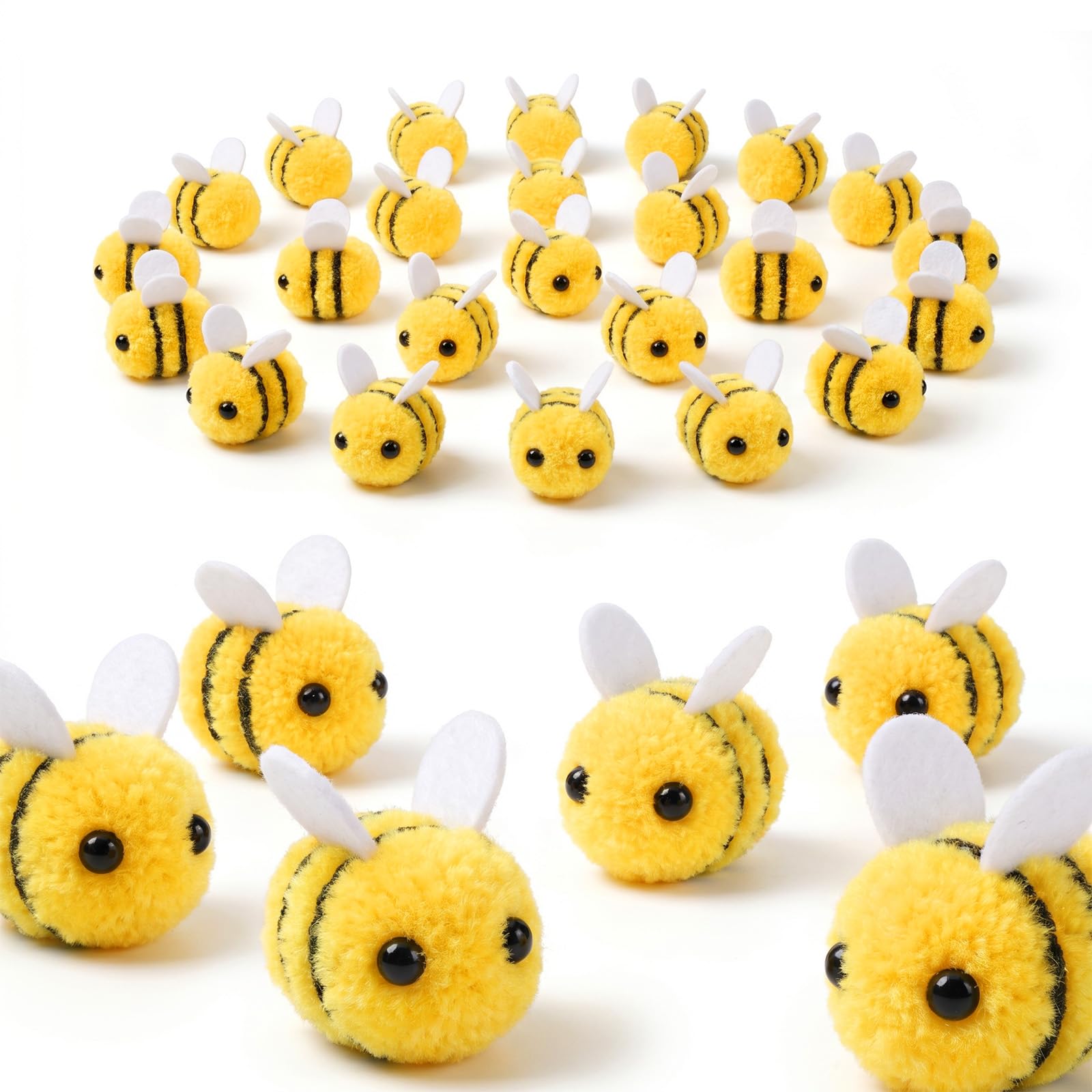 Quilax 28 Pcs Felt Bees Wool Felt for Crafts, Mini Bees Plush Decor, Yellow Wool FeltBees, Mini Crafts Cute Plush for Party Favors DIY Accessory