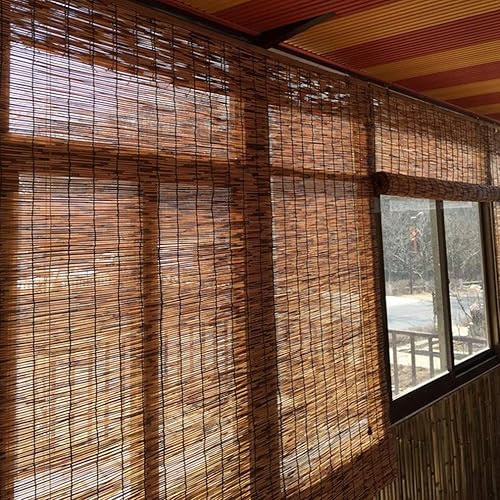 KDDEON Cortinas de caña de carbonización natural, persianas enrollables para puerta de separación, para pared de fondo, techo suspendido,