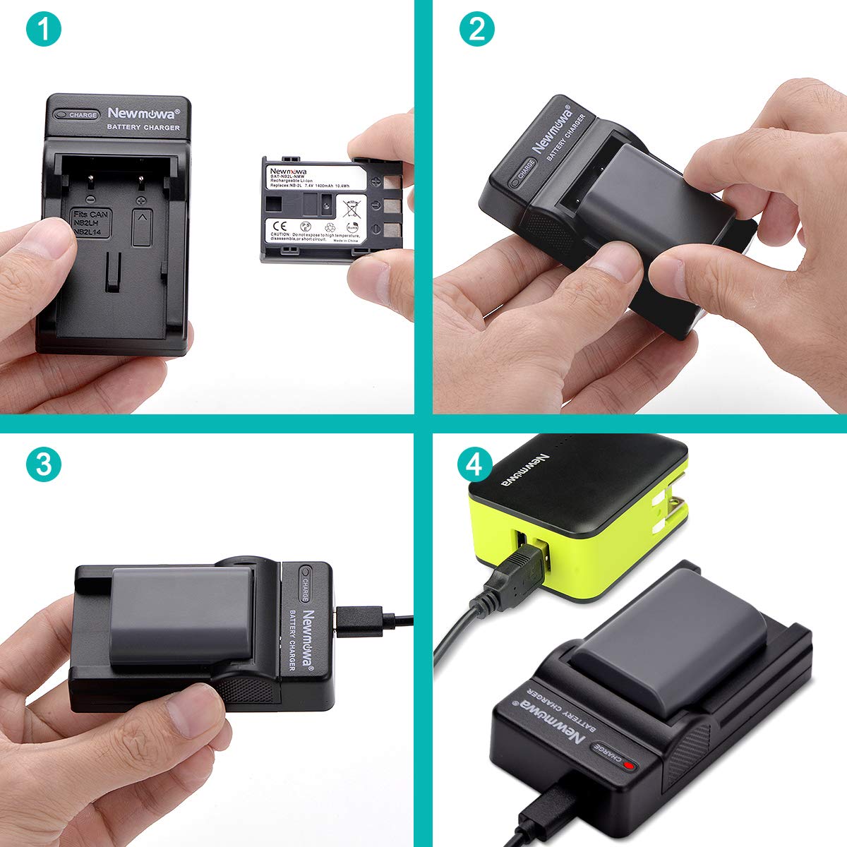 Newmowa NB-2L Bateria zamienna (2-pak) i przenośna ładowarka USB do Canon NB-2L NB-2LH BP-2L5 BP-2LH i Canon DC301 DC310 DC320 DC330 DC410 DC420 Elura 40 50 60 65 70 80 85 90 EOS 3500 D