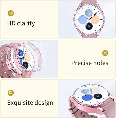 Miniatura 3 de Paquete de 4 + 4 fundas brillantes con diamantes para Galaxy Watch 54 protector de pantalla de 1.575 pulgadas, película protectora de vidrio