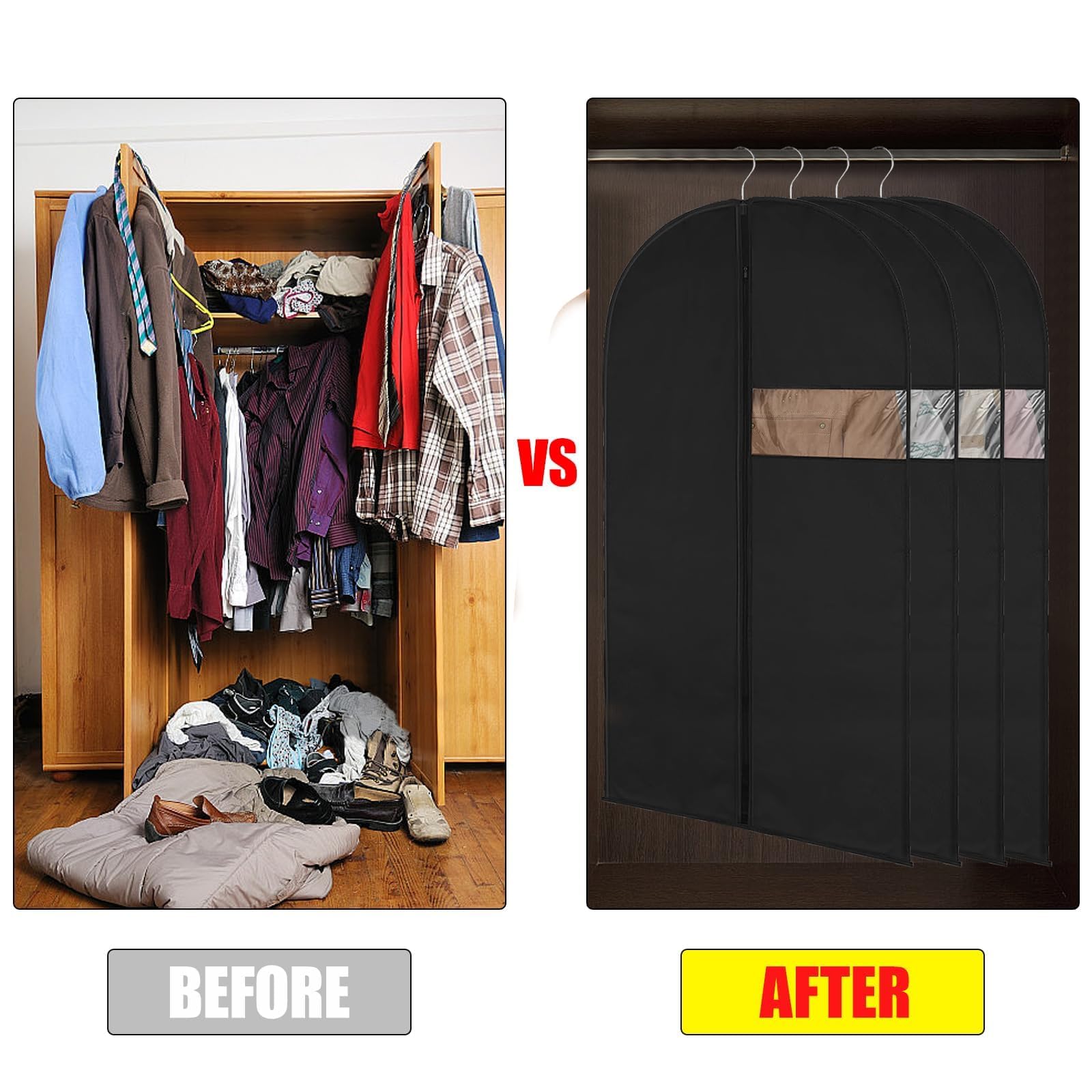 Zythrem 10 stuks stofdichte kledingbeschermhoezen, 60 x 80 cm, stofdicht, kledinghoezen met transparant venster, kleding voor jas, overhemd