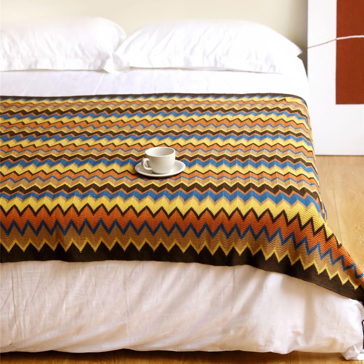 Boho-Überwurfdecke Mit Quasten – Gelb-grauer Damast, 50x60 Cm | Flanell, Für Sofa, Bett, Stuhl