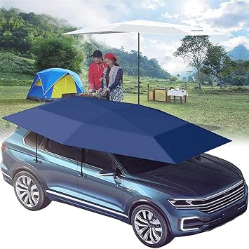 Portable Tent Movable Carport, Folded Automobile Protection Umbrella Canopy, Automatic Car Tent Cover, Sun Protection Car Awning Cover with Remote Control,Blue-4.2 * 2.3m