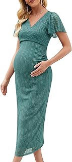 Maternity Cocktail Dress Sparkly Mesh Wrap Bodycon Baby Shower Wedding Guest Pregnancy Shoot Fall V Neck Formal - Buy now