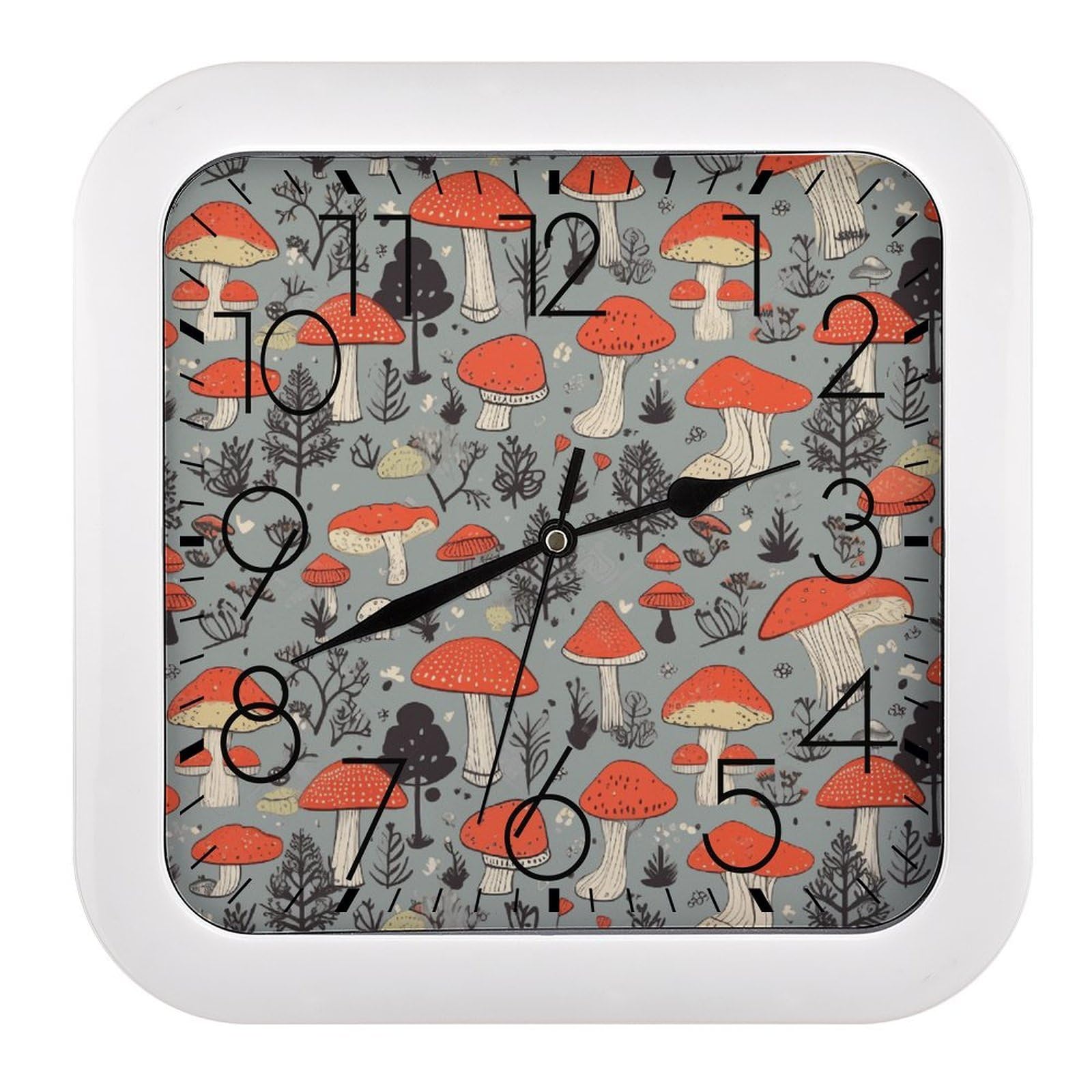LDGSUPH Mushroom Wall Clock Silent Non-Ticking Modern Clock Personalized Vintage Square Clocks for Travel Office Kitchen Home Decorative Clocks 10.2 Inch