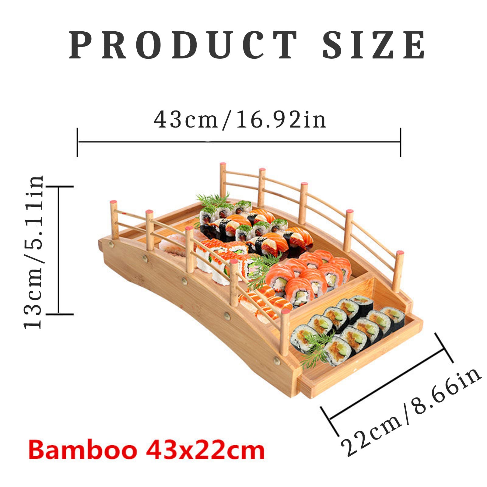 Créatif Assiette de Bateau Pont arqué Sushi Plateau de Service, Japonais en Bois Plateau pour Sashimi, pour la Nourriture, Les fêtes à la Maison ou Les Restaurants,Original Colour,42x21x13cm