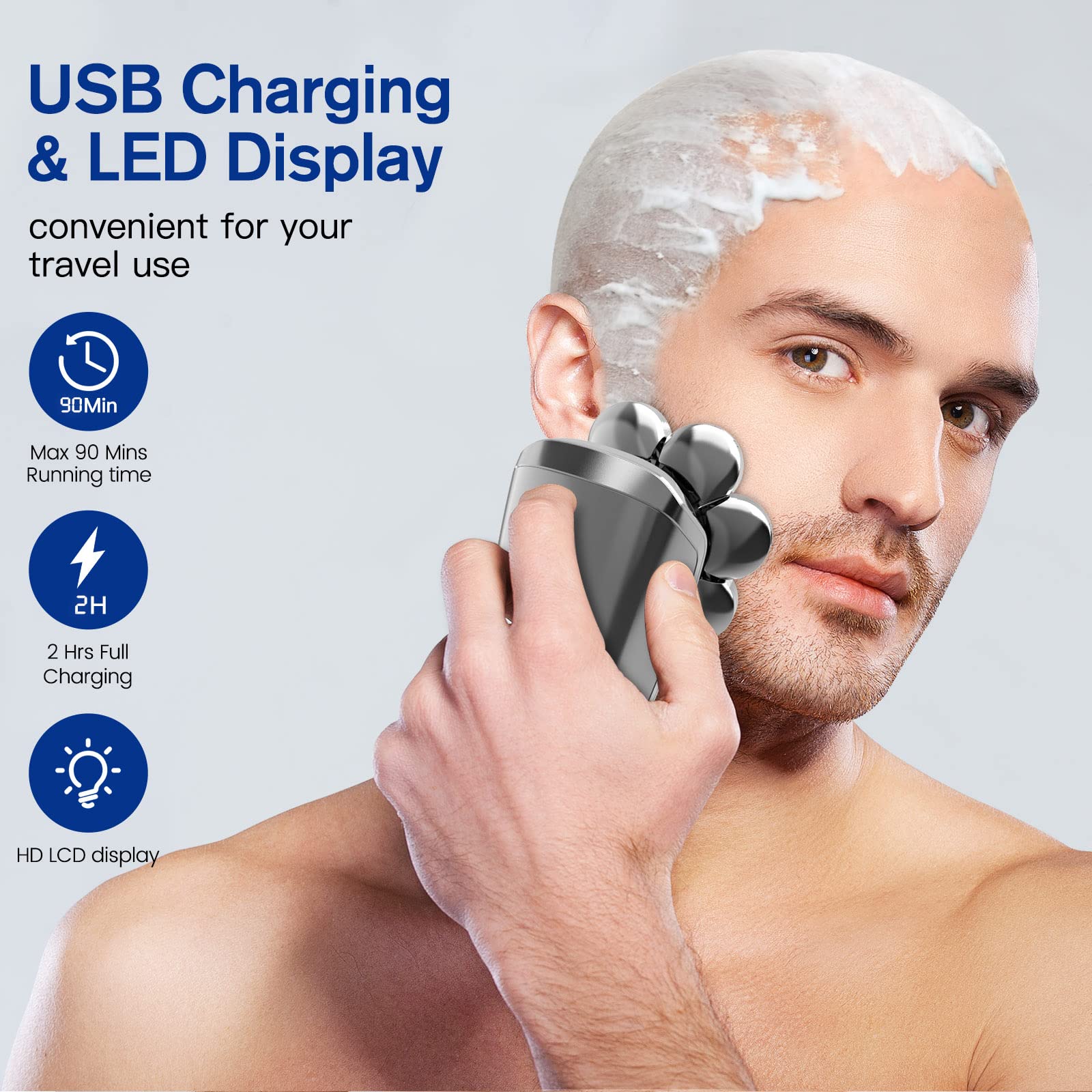 Mr.wintek 8D Electric Head Shavers for Bald Men, 9 in 1 Head Shaver with LED Display Screen, Waterproof Body, and USB Charging- Perfect for Home and Travel (Head Shaver, Silver)