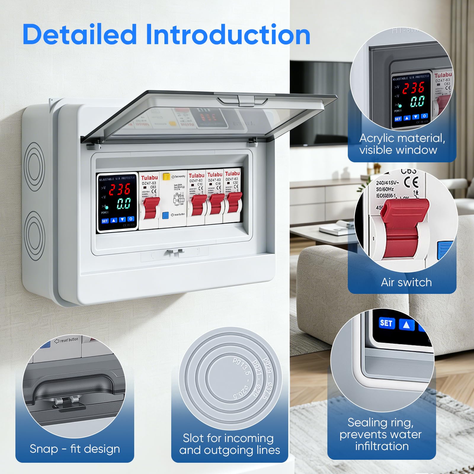 Quadro Portafusibili Parete, Quadro Distribuzione Parete IP65 Sezionatori AC 32A 16A 10A Quadro Distribuzione Dell'alimentazione Interruttore Automatico 63A Per Uso in Officina e Domestico