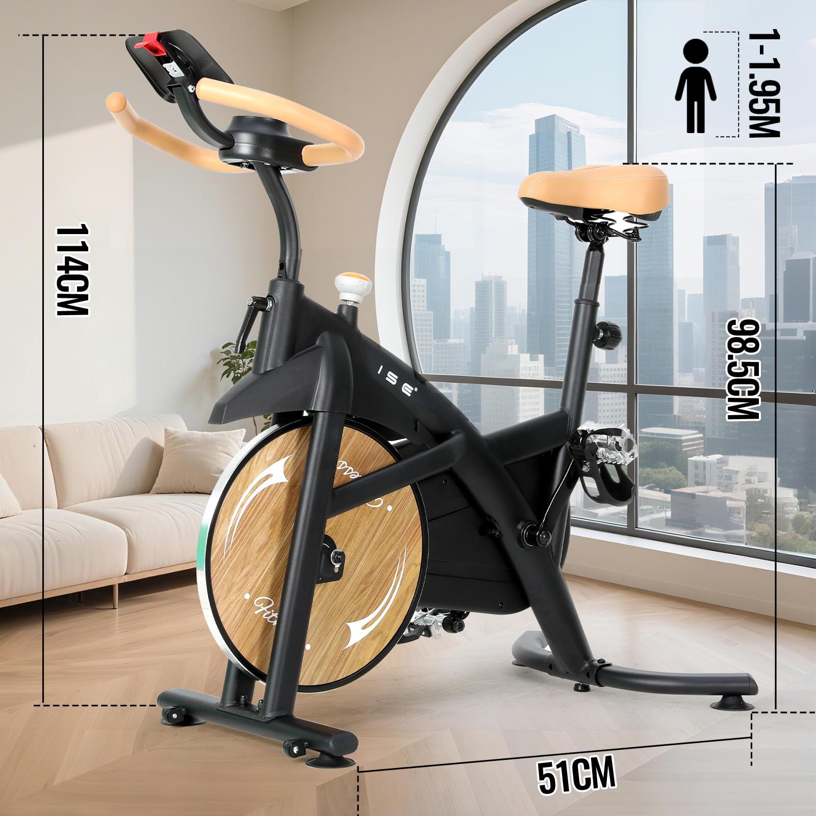 ISE Velo d Appartement Silencieux avec Résistance Magnétique Réglable, Vélo d'appartement avec Écran LCD, Réglable en Guidon et Siège Confortable, Pour Entraînement Cardio à la Maison, Capacité 130KG