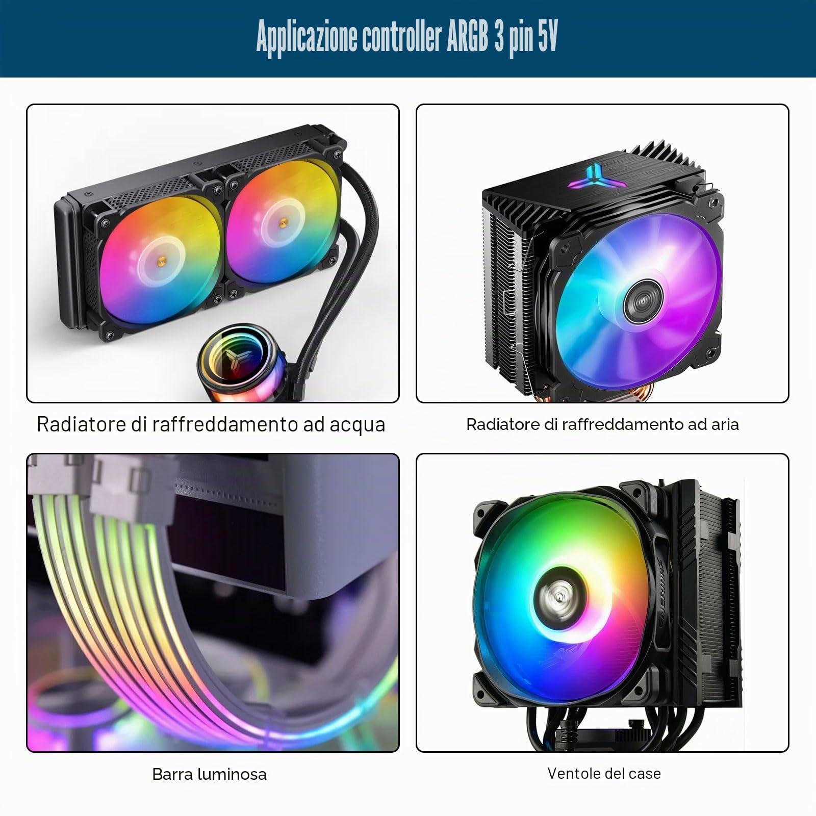 ARGB Controller con Controllo remoto Binghe Controllore ARGB a 3 pin da 5 V Alimentazione SATA-S Telecomando a 17 tasti Interruttore a colori Hub ventola RGB per Telaio Ventole e Strisce luminose