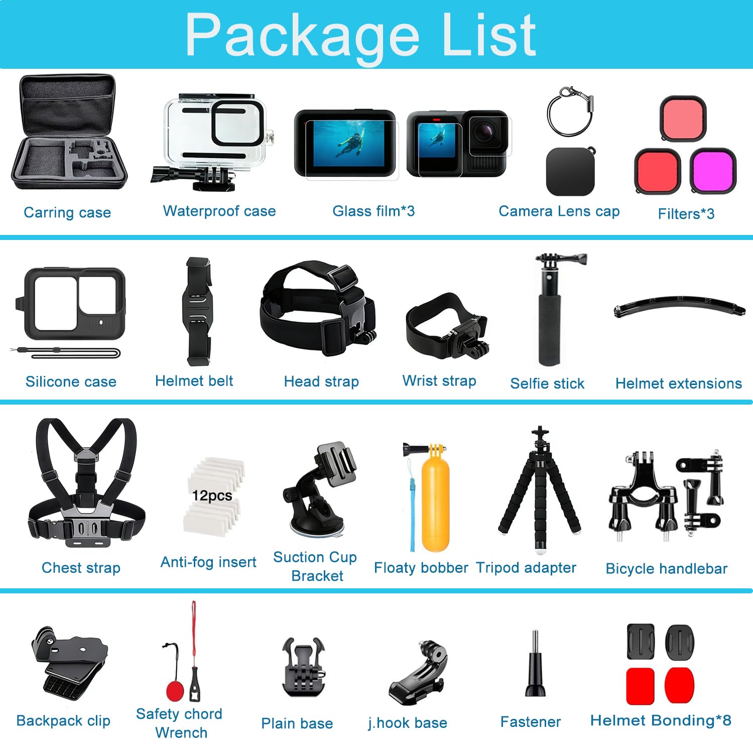 Accessori per GoPro Hero 13 Black, Saprdii Custodia Impermeabile Custodia Protettiva Impermeabile Caso Impermeabile Accessori Snorkeling, Selfie Stick Filtri e altro ancora, Kit Accessori Bundle per